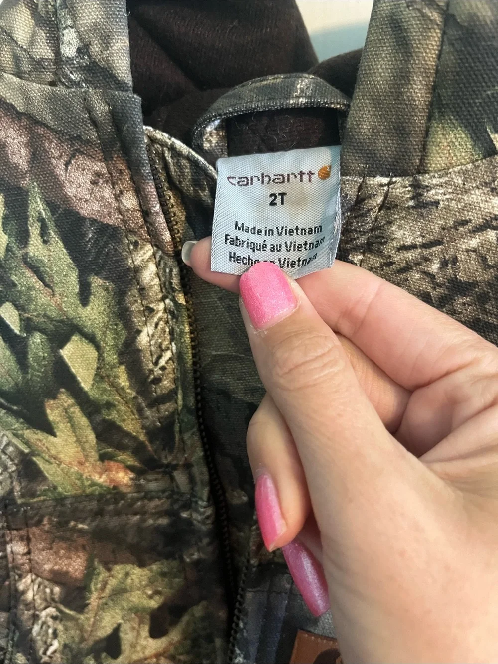Carhartt Toddler Hooded Jacket in Realtree Camo with Brown and Green Tones
